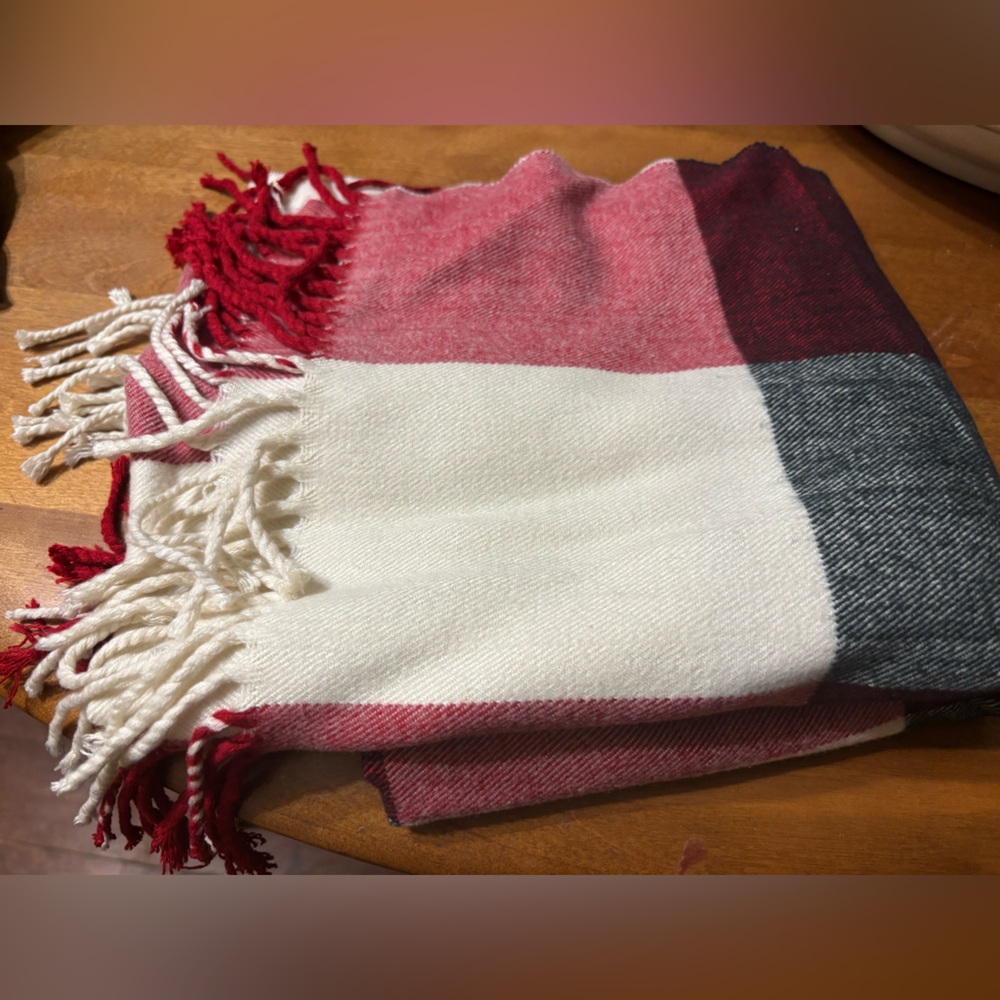 GAP Colour Block Plaid Fringe Super Soft Scarf